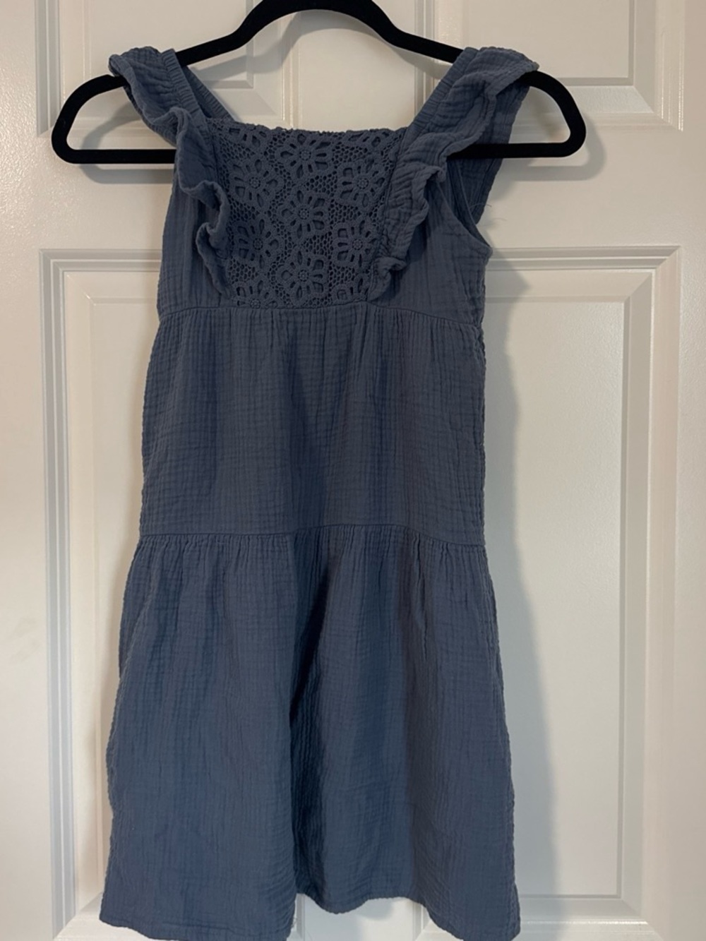 wonder nation Blue Ruffle-Shoulder Dress with Crochet Yoke